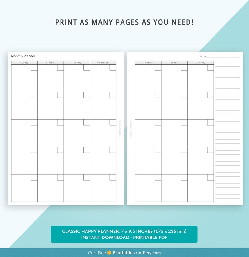 Happy Planner Printable Inserts, Classic Happy Planner Inserts, Monthly ...