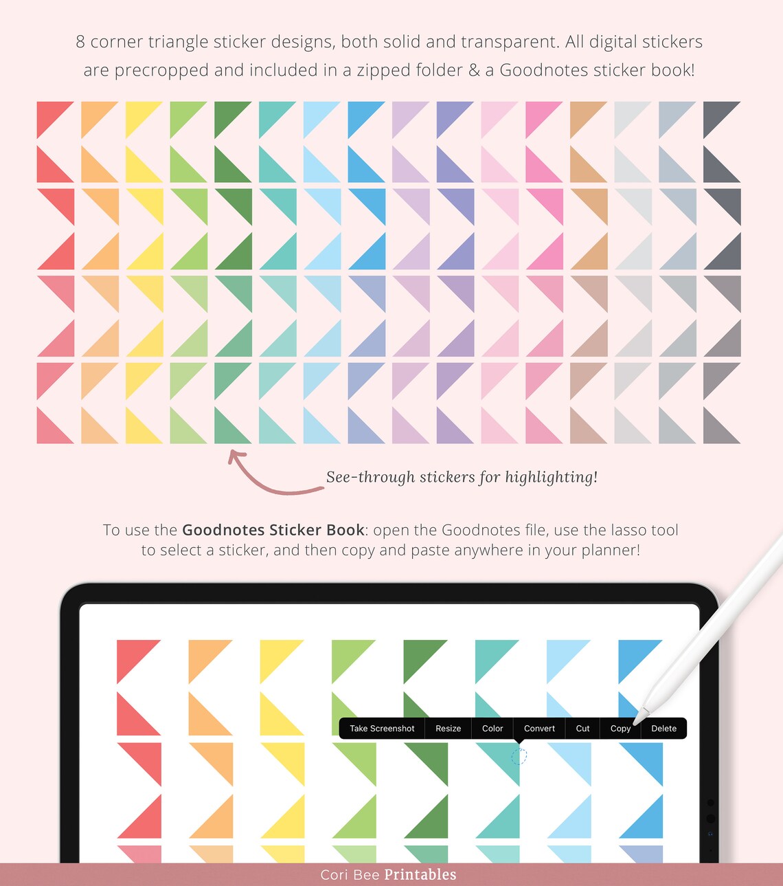 Notebook Sticker Tabs Rounded Corners Goodnotes Digital Stickers, Corner Triangle Stickers, Triangle Digital ...