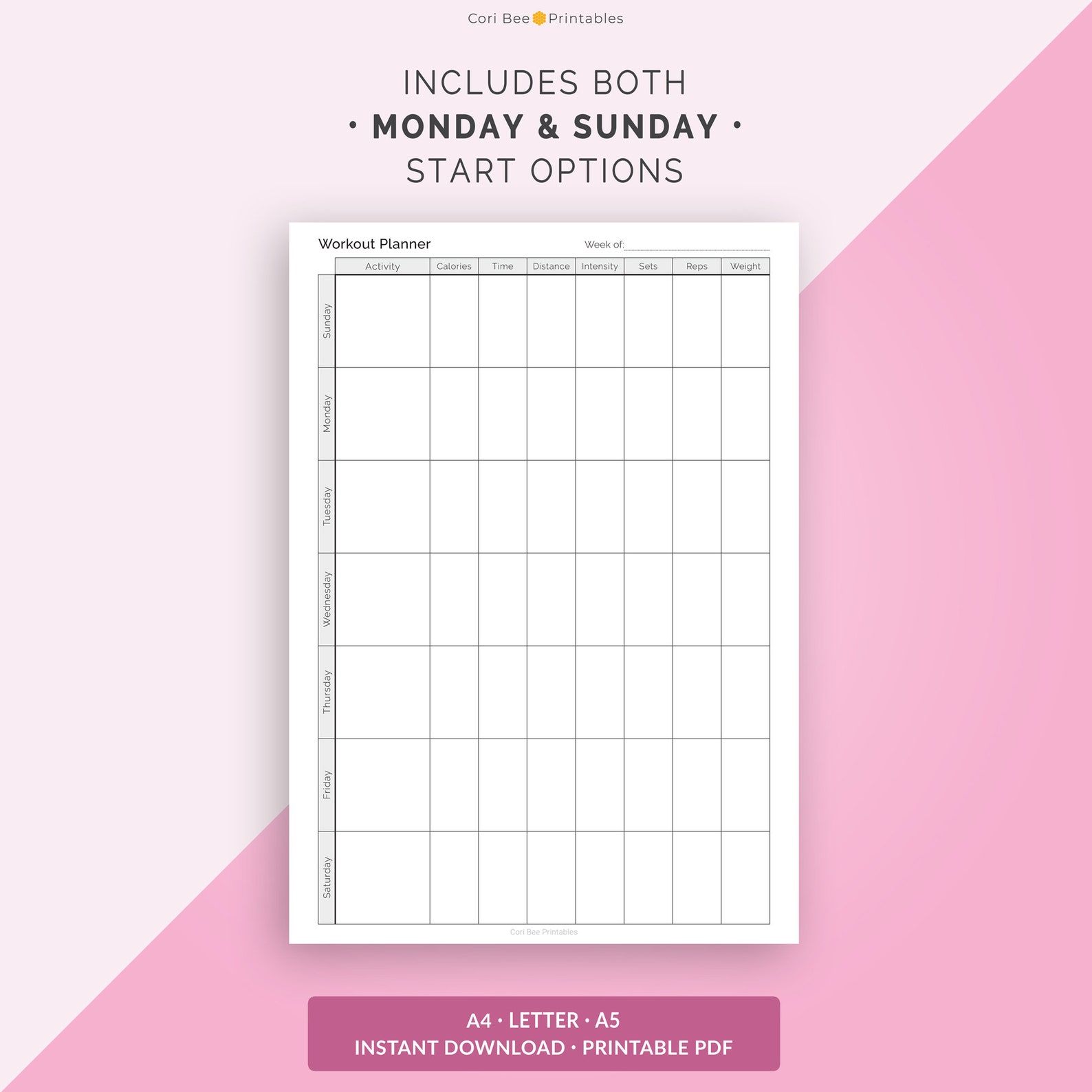 Workout Planner Printable, Workout Log, Workout Tracker, Fitness Planner, Fitness Log, Fitness ...