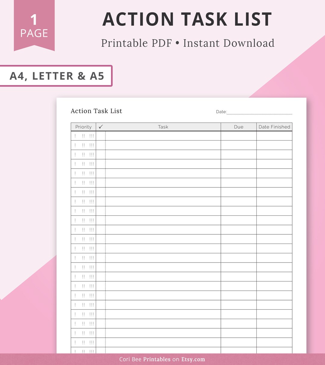 Action Task List, to Do List, Priority to Do List, Project Planner ...