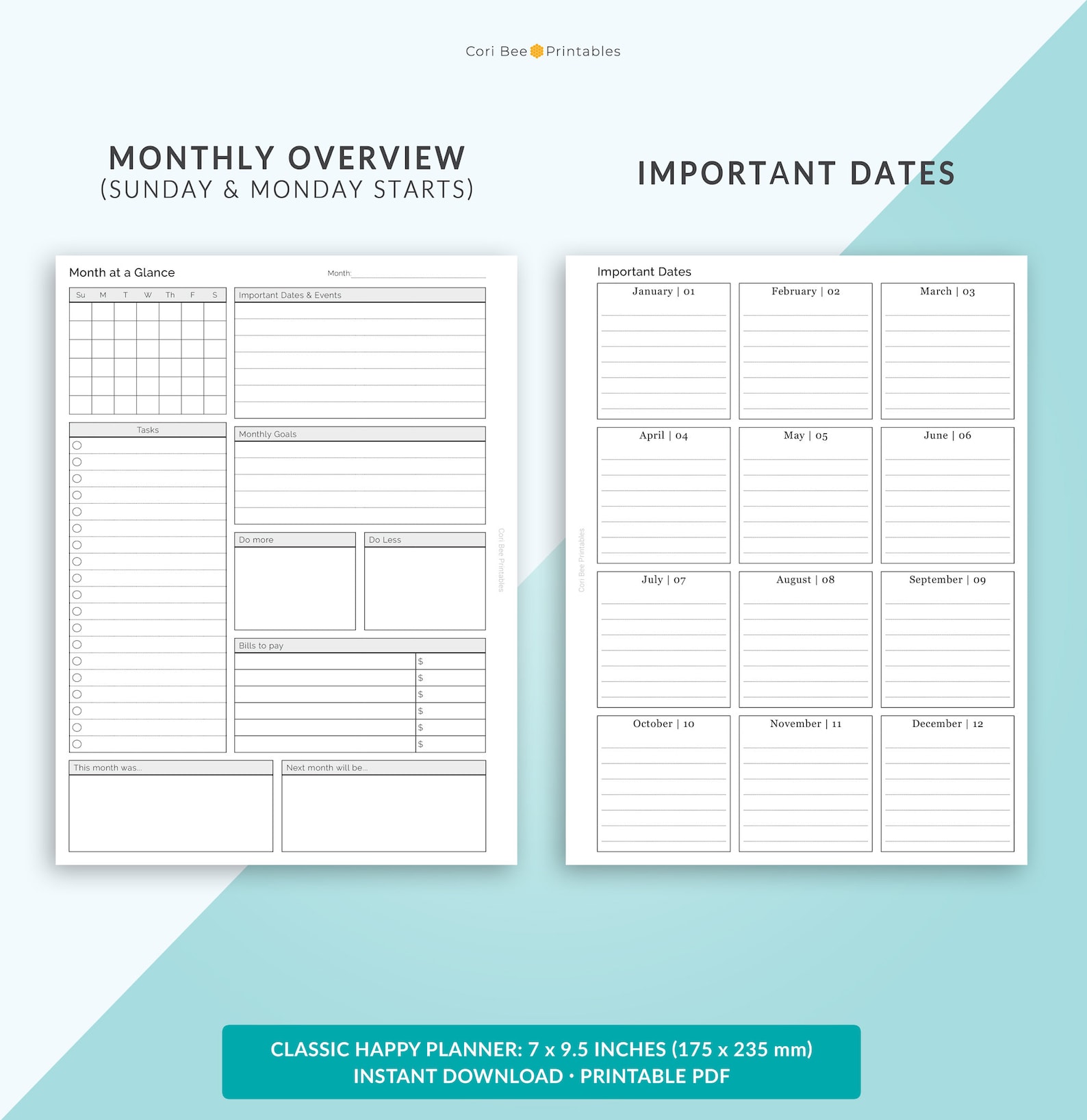 Happy Planner Printable Inserts, Classic Happy Planner Inserts, Planner ...