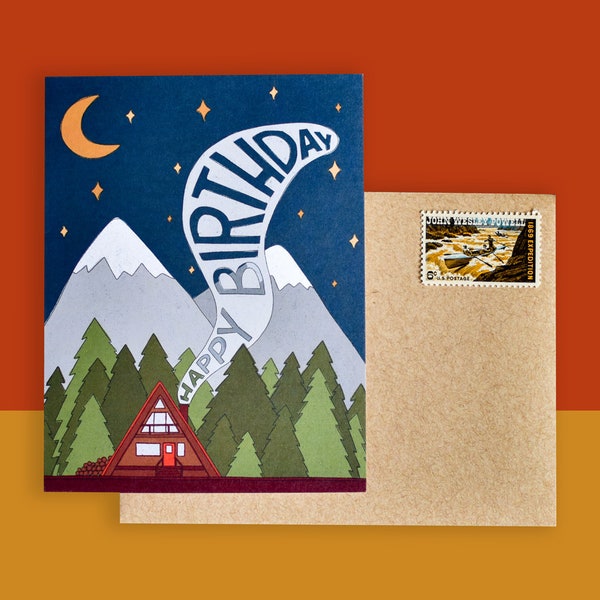 Cozy Mountain Cabin Birthday Card