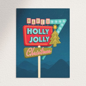 Holly Jolly Christmas Greeting Card / Holiday Greeting Card / Retro Inspired Holiday Card