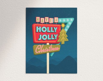 Holly Jolly Christmas Greeting Card / Holiday Greeting Card / Retro Inspired Holiday Card