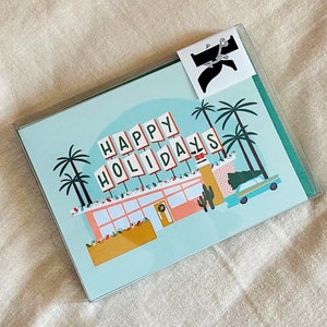 Happy Holidays Greeting Cards Set of 8 / Holiday Greeting Card Set / Retro Inspired Holiday Cards