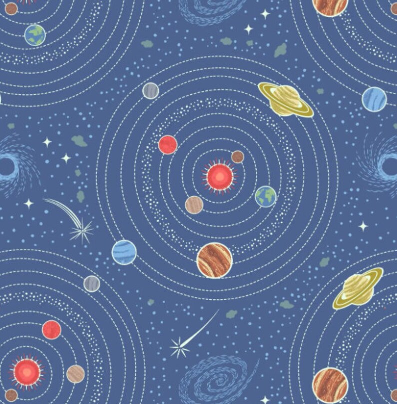 Cotton Fabric Quality Quilting Material Blue Planets A420.1 Lewis /& Irene Small