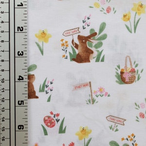 Easter - Bunnies - Baskets - Riley Blake Fabric -  Cotton - Various Lengths - Easter Egg Hunt Main White - C10270-WHITE