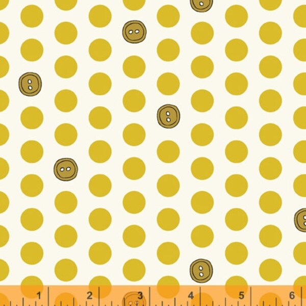 100% Cotton Fabric - Bubbies Buttons and Blooms  - Windham Textiles -  52087 7 Dijon Mustard - Polka Dot