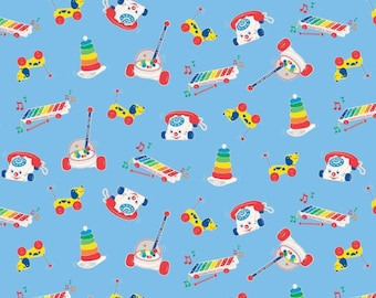 Fisher Price Toys - Riley Blake Fabric  - Blue -  Cotton - Various Lengths: One Yard - Half Yard - Fat and skinny Quarter