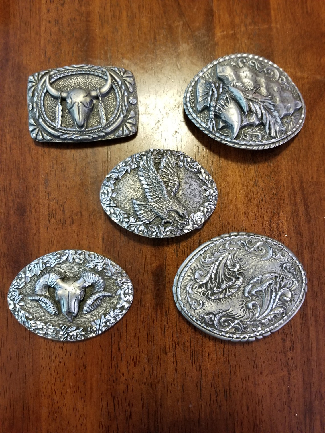 5 Pcs. Vintage Belt Buckles ,made in USA in the 90's ,great Condition