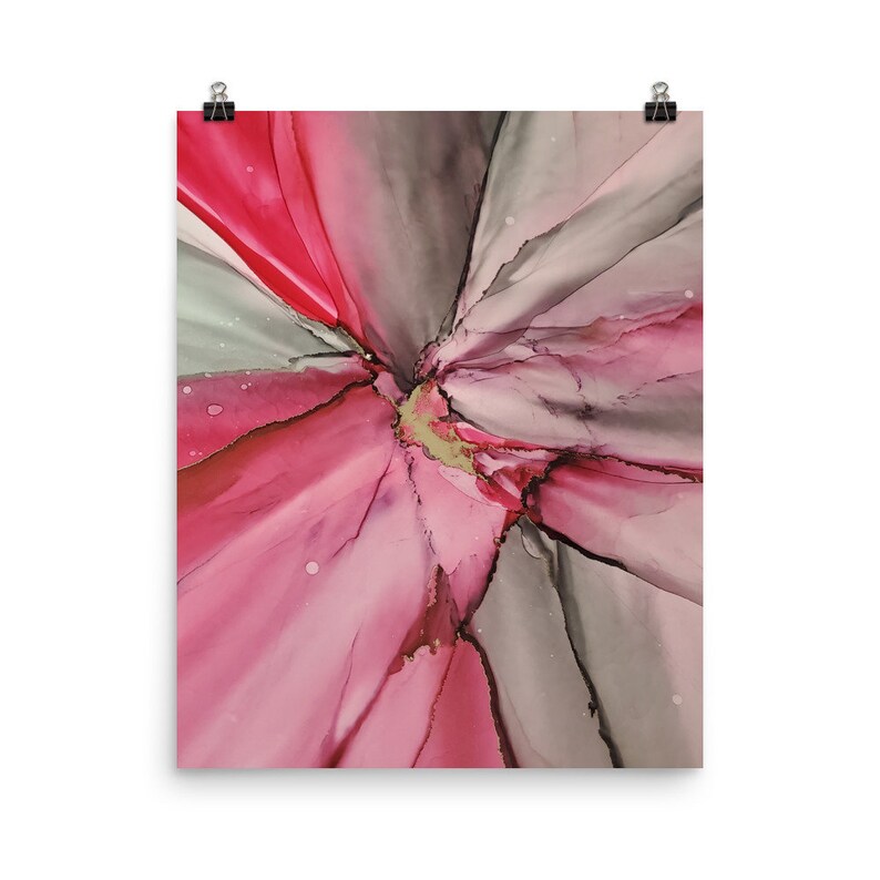 Pink Gold Grey Brass Abstract Artwork Print Alcohol Ink Modern Contemporary Wall Art Decor 8x10 10x10 11x14 12x12 12x18 16x20 18x24 etc