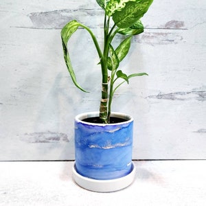 Blue 4 inch Alcohol Ink Planter, Blue Alcohol Ink Planter Pot, 4 inch Succulent Pot, Blue Planter Pot,Blue Ceramic Planter