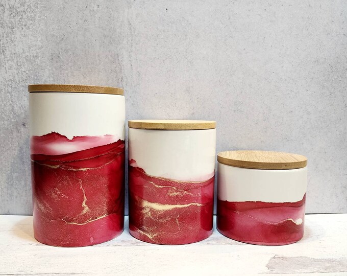 Red Kitchen Canisters, Ceramic Canisters, Coffee Canisters, Bathroom