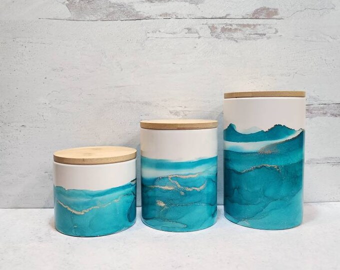 Teal Green Kitchen Canisters, Ceramic Canisters, Coffee Canisters