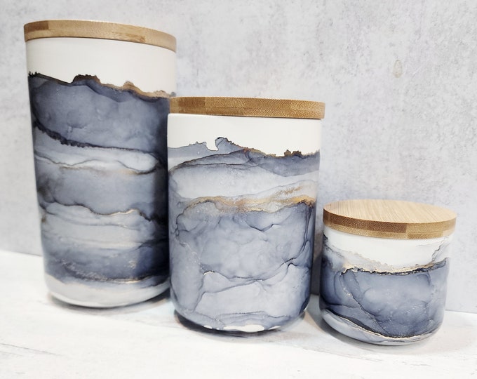 Gray Kitchen Canisters, Ceramic Canisters, Coffee Canisters, Bathroom