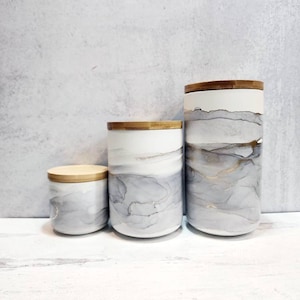 Gray Kitchen Canisters, Ceramic Canisters, Coffee Canisters, Bathroom Canisters, Gray Kitchen Jars, Set of 3 Canisters