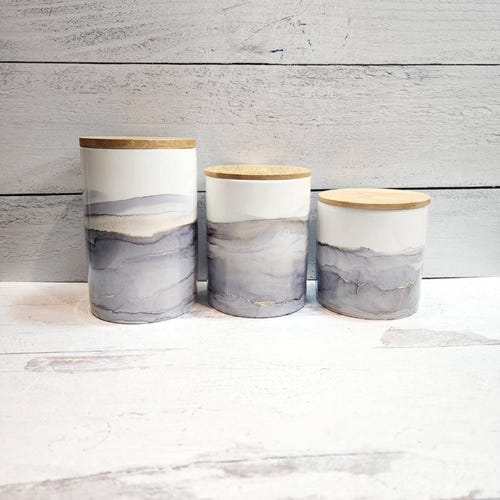 COMMANDE PERSONNALISÉE | Ensemble de bidons | Boîtes de rangement en céramique pour cuisine personnalisées | Annonce PERSONNALISÉE de 3 bidons