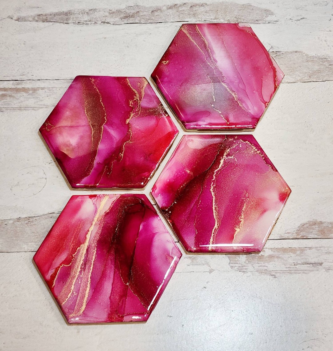 CUSTOM Coasters, Hexagon Coasters, Pink Coasters, Purple Coasters