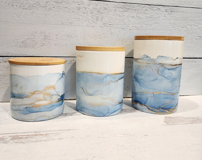 Blue Kitchen Canisters, Ceramic Canisters, Coffee Canisters, Bathroom
