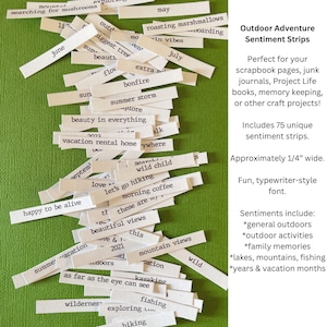 Outdoor Adventure Sentiment Strips - 75 Pieces | Scrapbooking, Junk Journals, Cardstock, Gift Tags