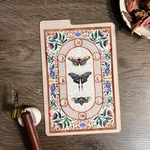 Whimsical Moth Dashboard Underlay Writing Pencil Board Page Marker Planner Bullet Journals, Hobonichi, Travelers Notebook