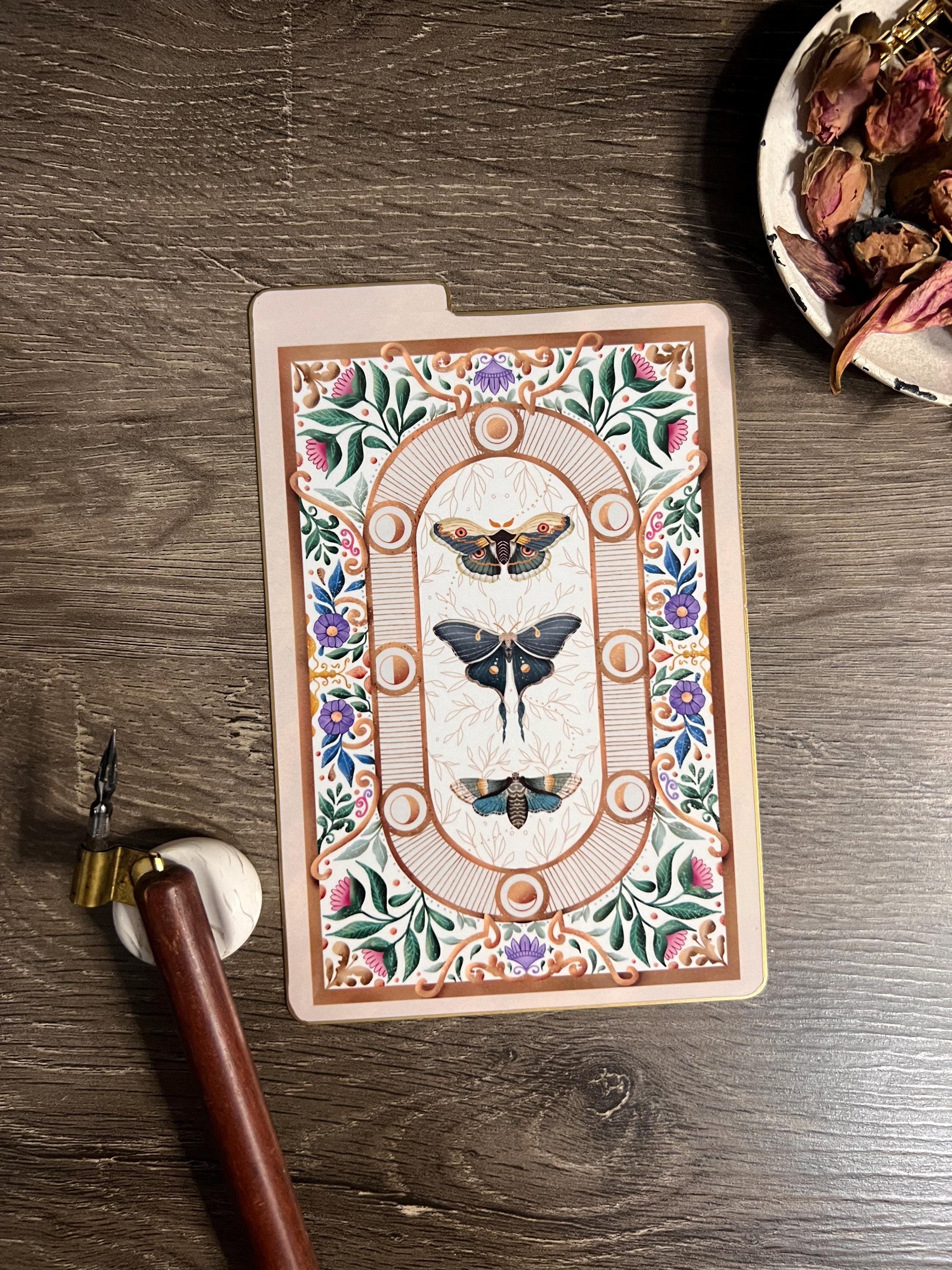 Whimsical Moth Dashboard Underlay Writing Pencil Board Page Marker Planner Bullet Journals, Hobonichi, Travelers Notebook