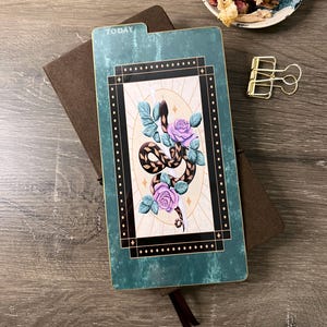 Green Snake and Flowers Dashboard Underlay Writing Pencil Board Page Marker Planner Bullet Journals, Hobonichi, Travelers Notebook