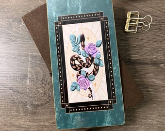Green Snake and Flowers Dashboard Underlay Writing Pencil Board Page Marker Planner Bullet Journals, Hobonichi, Travelers Notebook