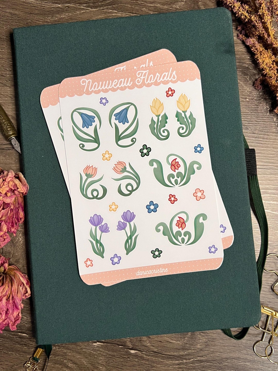 Art Nouveau Flowers Sticker Sheet | Bullet Journal Stickers - Etsy