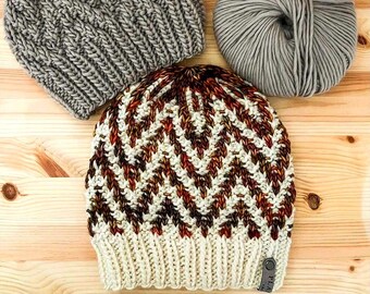 PDF Knitting Pattern | Little Mountain BEANIE and COWL by Urban Chic Crochet |  Handknit Beanie with Two Brim Options | Matching Cowl