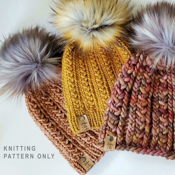 Knitting Pattern | The WIND CHASER BEANIE by Urban Chic Crochet | Knitted Beanie Pattern in 3 Weights | Beginner Friendly Knitting Pattern