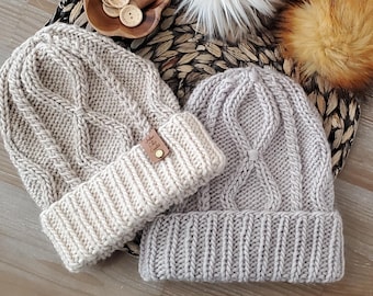 Crosswinds Cable Knit Beanie Pattern: Folded Brim (PDF Pattern)