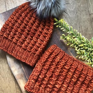 Ruche Beanie and Cowl Knitting Pattern | Bulky and Super Bulky Yarn | Easy Hand-knit (PDF Pattern) image 1