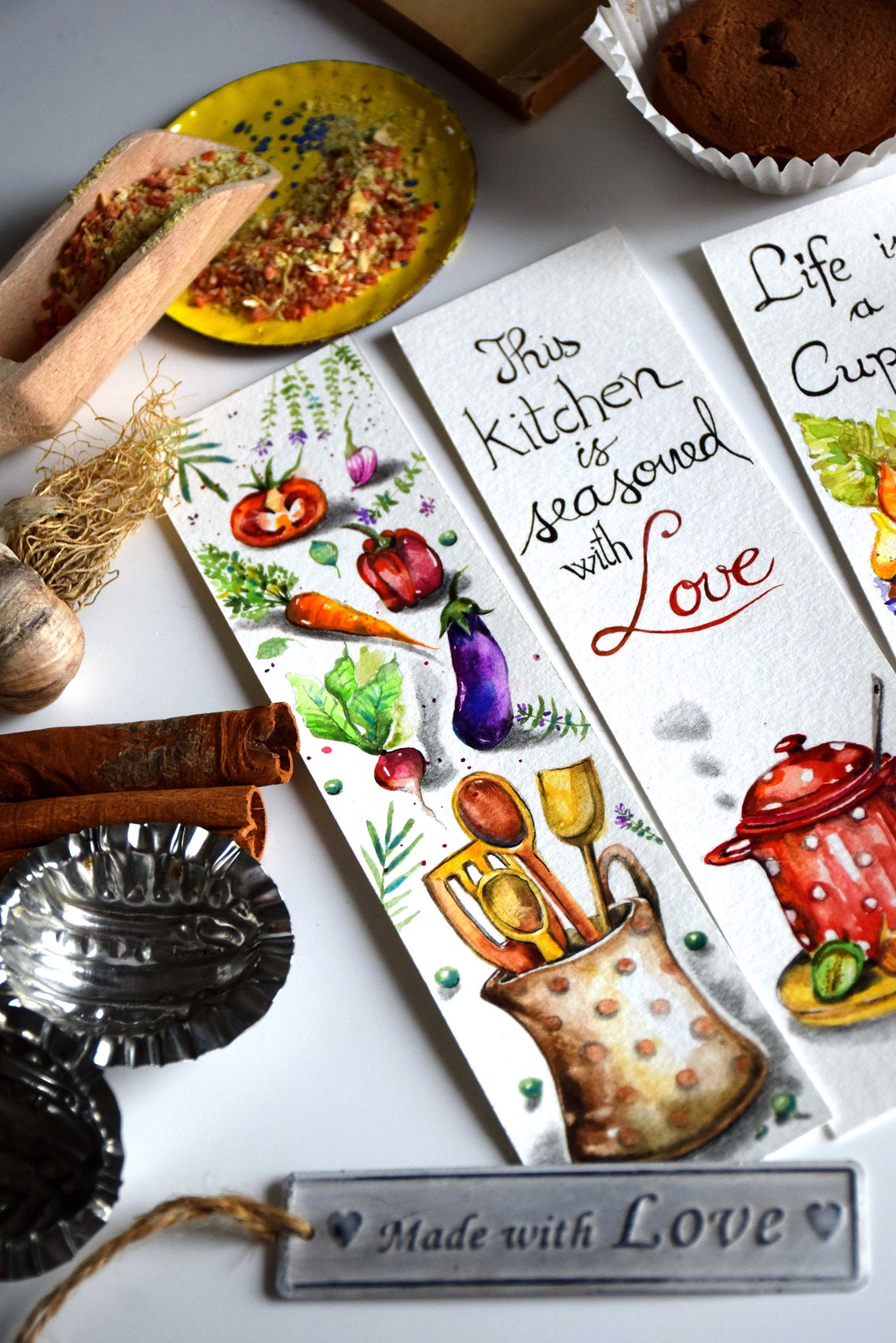 NEW Bookmarks Set Of 5 Watercolor Kitchen Cooking Bookmarks | Etsy