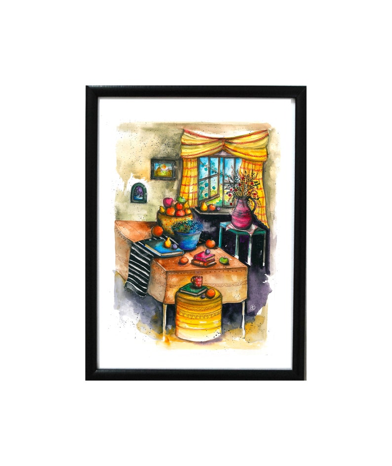 Colorful Painting Books,Fruits,Home Deco Watercolor Print,Static Nature Original Gift Spring Interior,Wall Art,Beautiful