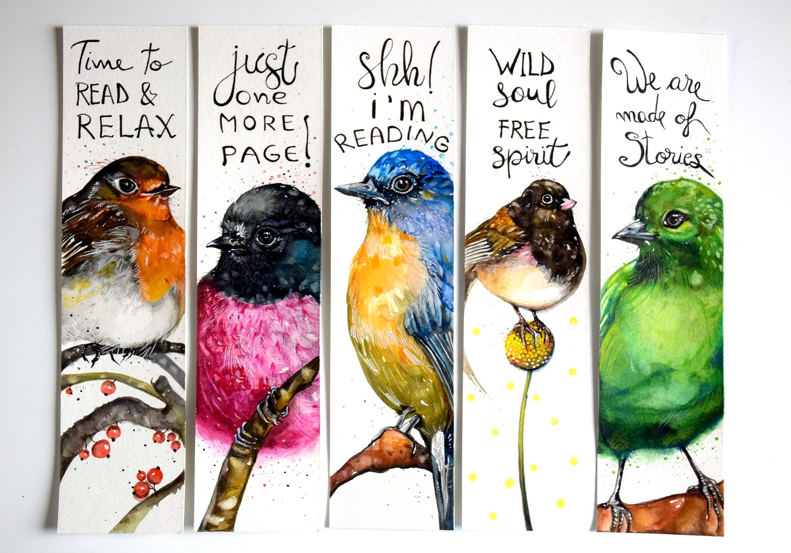 Bookmarks Set Of 5 Watercolor BIRDS Birds Art Books Etsy
