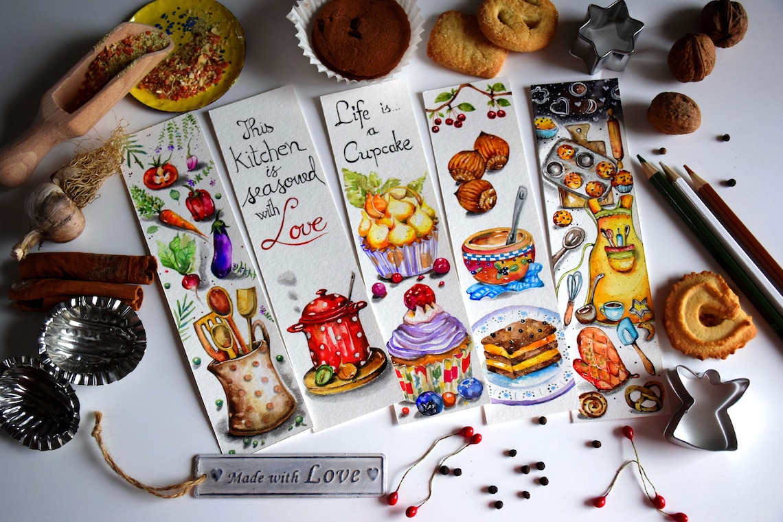 NEW Bookmarks Set Of 5 Watercolor Kitchen Cooking Bookmarks | Etsy