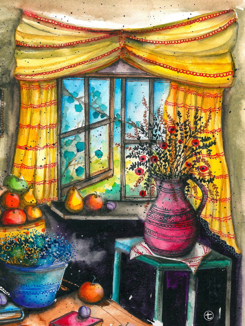 Colorful Painting Books,Fruits,Home Deco Watercolor Print,Static Nature Original Gift Spring Interior,Wall Art,Beautiful