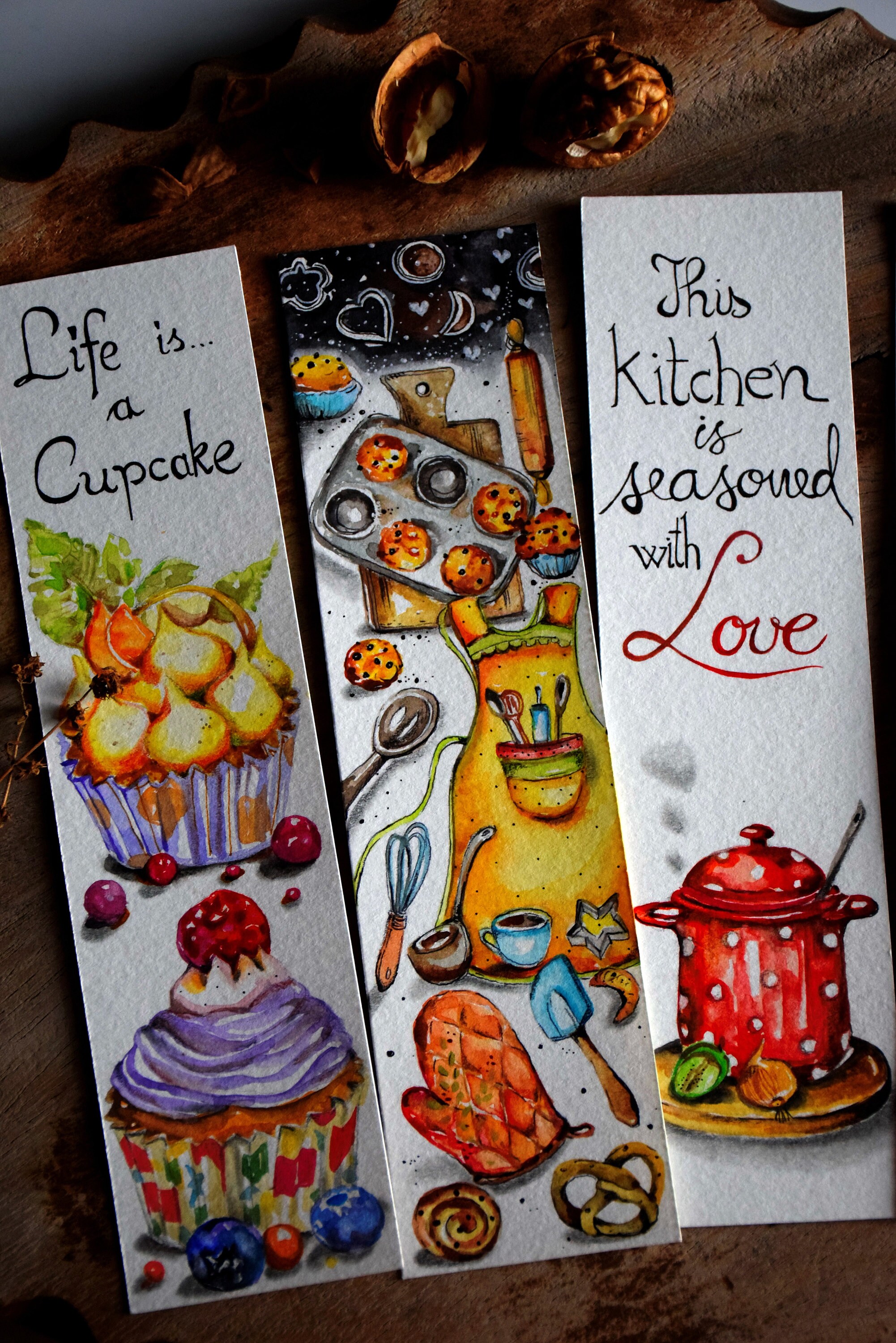 NEW Bookmarks Set Of 5 Watercolor Kitchen Cooking Bookmarks | Etsy