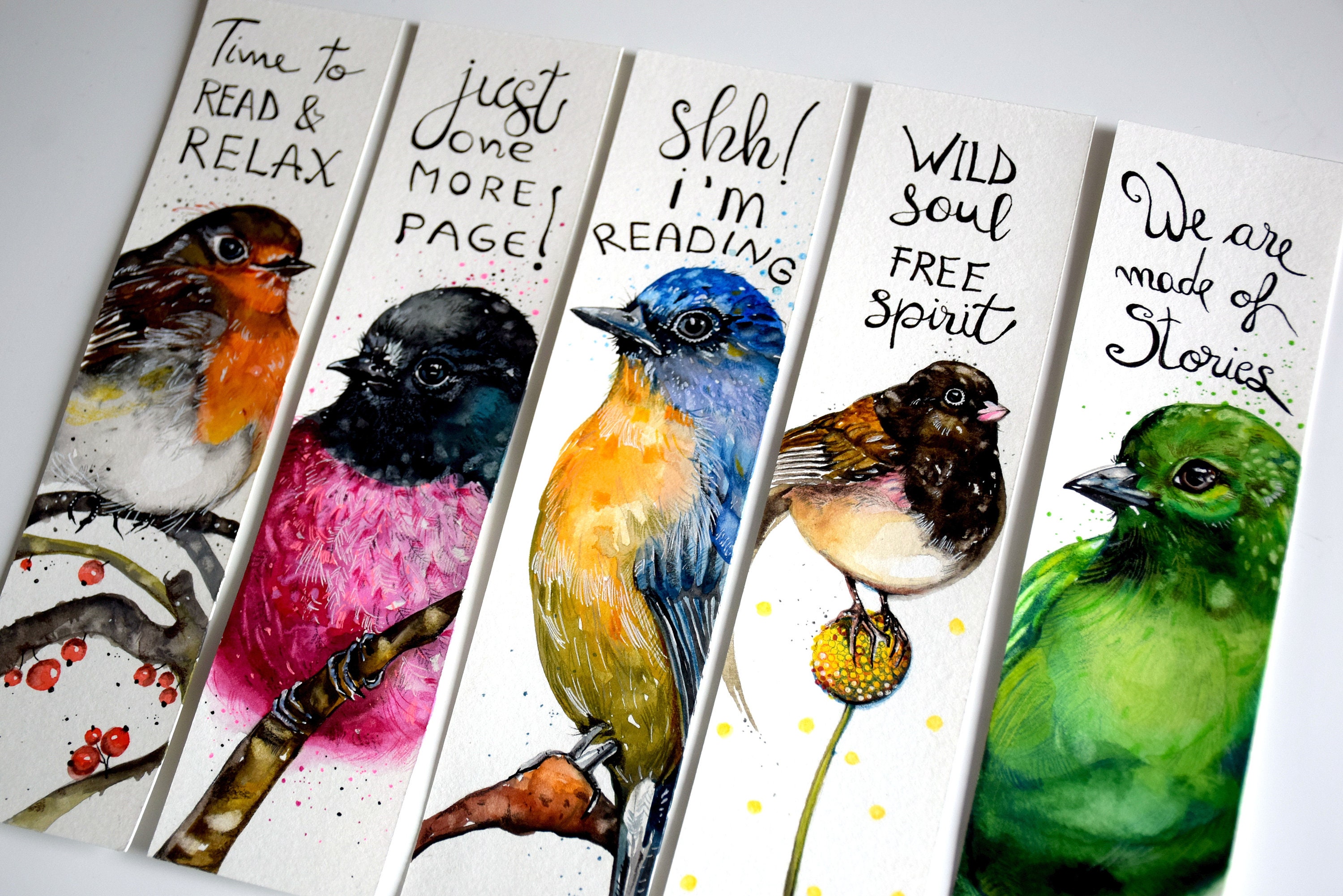 Bookmarks Set Of 5 Watercolor BIRDS Birds Art Books | Etsy