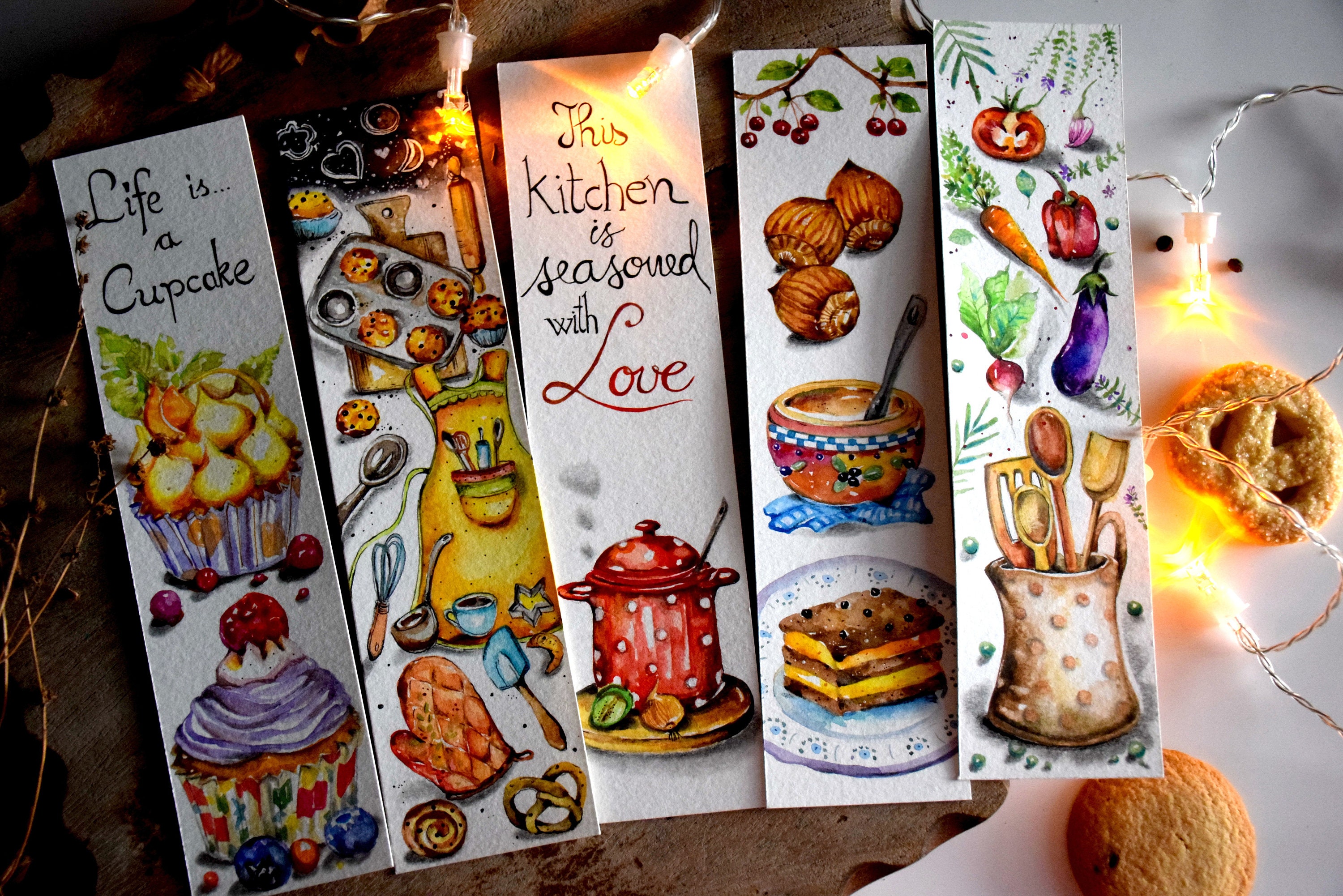 NEW Bookmarks Set Of 5 Watercolor Kitchen Cooking Bookmarks | Etsy