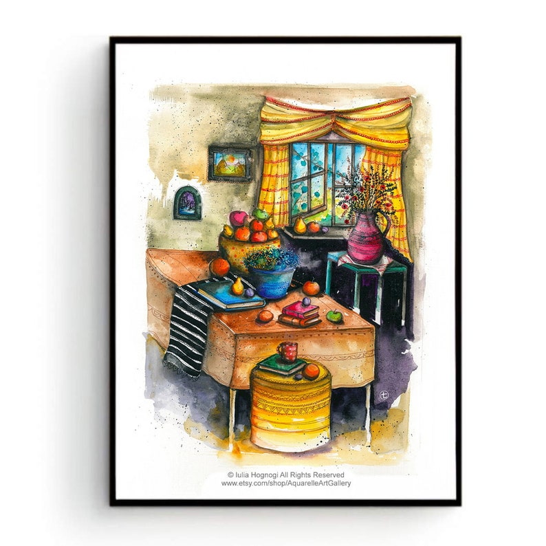 Colorful Painting Books,Fruits,Home Deco Watercolor Print,Static Nature Original Gift Spring Interior,Wall Art,Beautiful