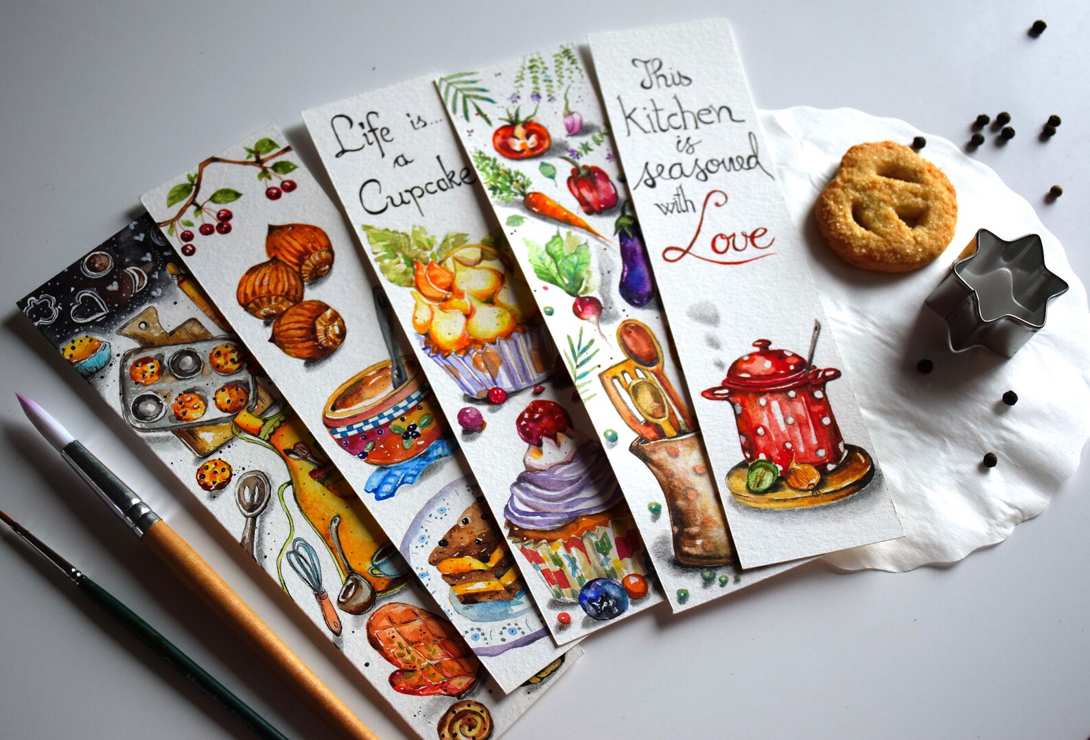 NEW Bookmarks Set Of 5 Watercolor Kitchen Cooking Bookmarks | Etsy