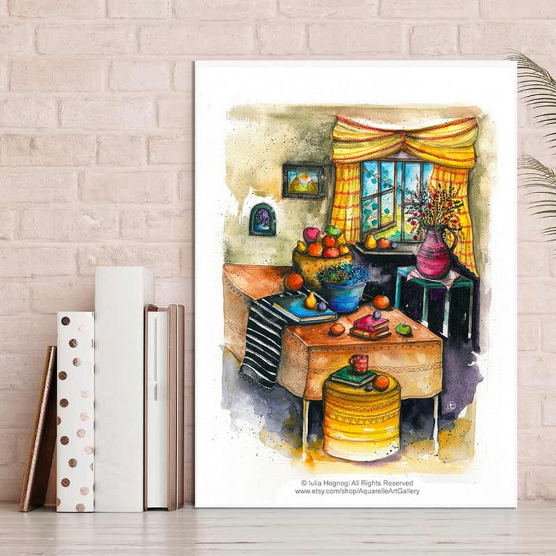 Colorful Painting Books,Fruits,Home Deco Watercolor Print,Static Nature Original Gift Spring Interior,Wall Art,Beautiful