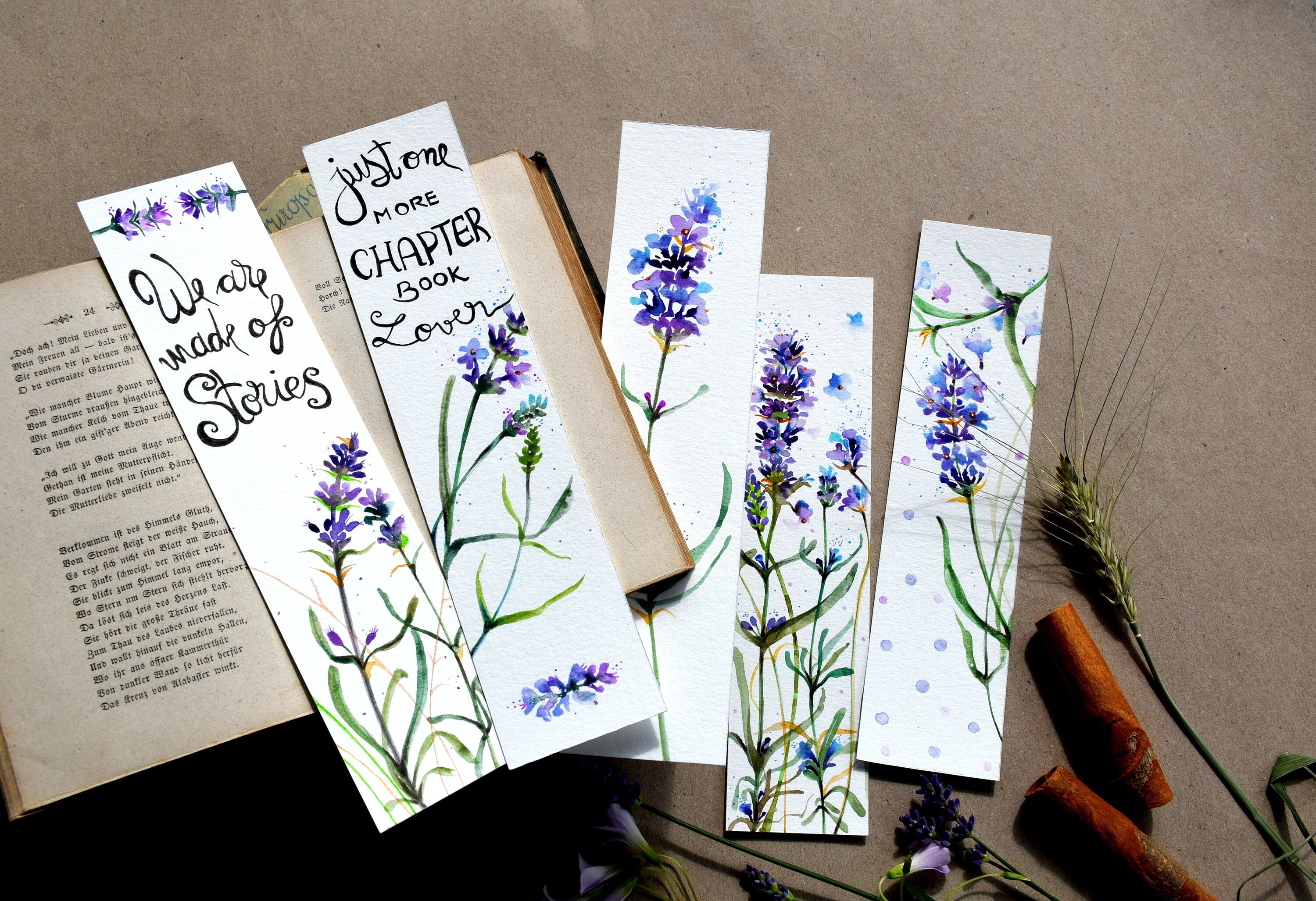 Bookmarks Set Of 5 WatercolorLavender Plants Art Books Etsy