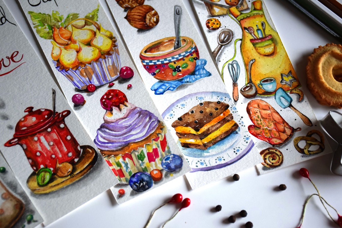 NEW Bookmarks Set Of 5 Watercolor Kitchen Cooking Bookmarks | Etsy