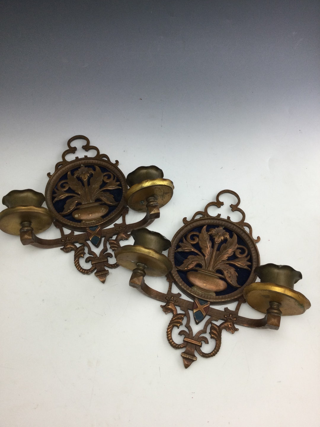 Vintage Brass Ornate Wall Candle Holders Etsy