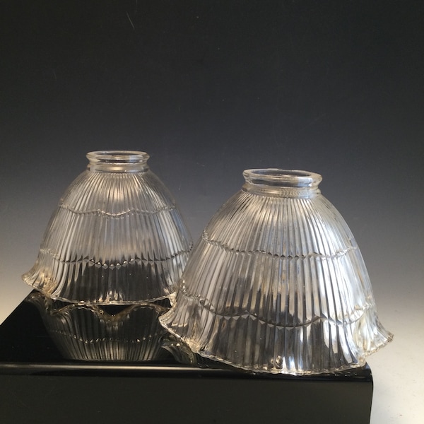 Vintage ribbed scalloped clear glass lamp shades