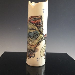 Hand painted fish pottery bud vase