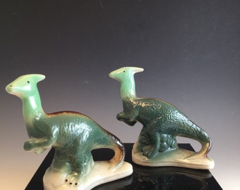 Pair of vintage ceramic parasaurolophus figures